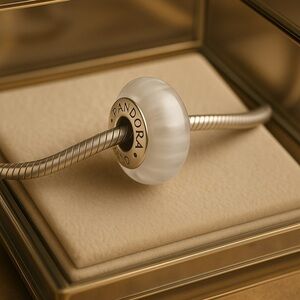 Pandora 925 Sterling Silver Gray Candy Stripes Murano Glass Bead Charm #289